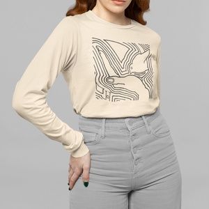Bird In The Hand Vintage Line Art Print Long Sleeve Graphic Tee T-shirt S M L XL